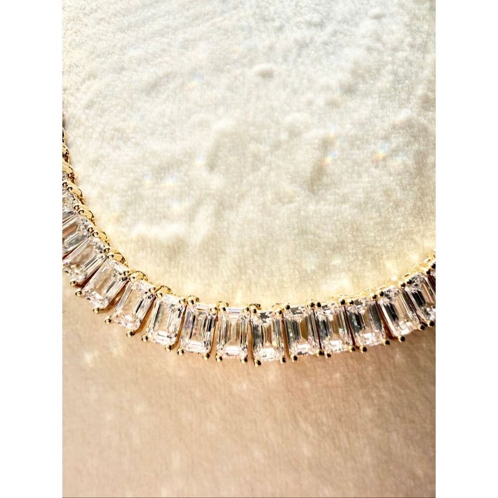 Dolce West Gold Tone Baguette Crystal Tennis Choker Necklace NWT - Picture 10 of 15